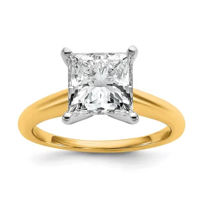 Diamond2deal 14k Two-tone 3 Ct Princess Lab Grown Diamond Solitare Engagement Ring In Yellow