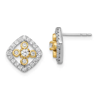 Diamond2deal 14k Two-tone Gold 0.60 Ct Lab Grown Diamond Fancy Square Stud Earrings Vs Clarity, G-h Color In Yellow