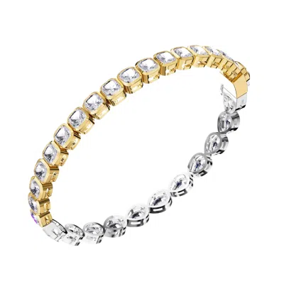 Diamond2deal 14k Two-tone Gold 12.50 Carat Pear & Cushion Cut Lab Grown Diamond Bangle Bracelet 7" In Yellow