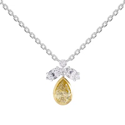 Diamond2deal 14k Two-tone Gold 1.4 Ct Pear Cut White & Yellow Lab Grown Diamond Pendant Necklace 18" In Multi