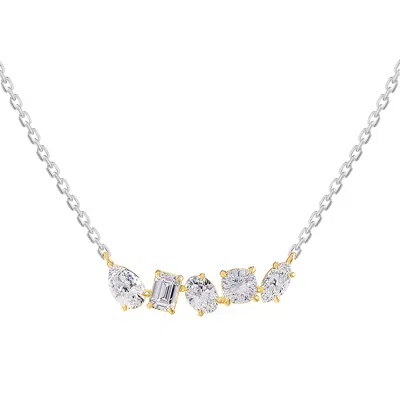 Diamond2deal 14k Two-tone Gold 2 Ct Multi Shape Lab Grown Diamond Pendant Necklace 18" Vvs-vs, E-f In White
