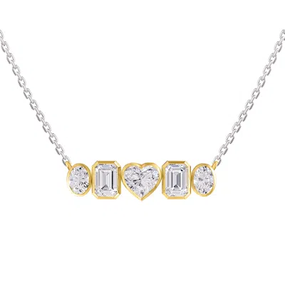 DIAMOND2DEAL 14K TWO-TONE GOLD 3.6 CT MULTI SHAPE LAB GROWN DIAMOND PENDANT NECKLACE 18" VVS-VS, E-F