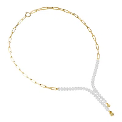 Diamond2deal 14k Two-tone Gold 4.15 Ct Pear & Round Lab Grown Diamond Drop Necklace 18" Chain Vvs-vs In Multi