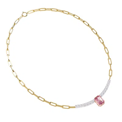 Diamond2deal 925 Sterling Silver Two-tone 4.5 Ct Radiant Cut Pink & White Lab Grown Diamond Pendant  In Gold