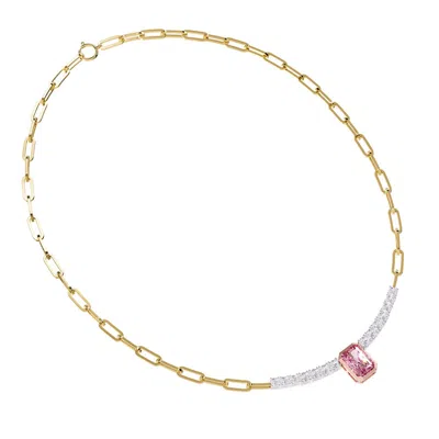 Diamond2deal 14k Two-tone Gold 4.5 Ct Pink & White Radiant Cut Lab Grown Diamond Pendant Necklace 18 In Multi