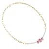 Diamond2deal 14k Two-tone Gold 4.50 Ct Oal Cut White & Pink Lab Grown Diamond Link Pendant Necklace  In Multi