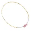 Diamond2deal 14k Two-tone Gold 4.50 Ct Oval Cut White & Pink Lab Grown Diamond Link Pendant Necklace 18" Vvs2 In White