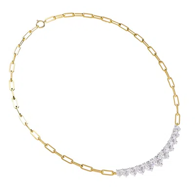 DIAMOND2DEAL 14K TWO-TONE GOLD 5.8 CT ROUND LAB GROWN DIAMOND LINK PENDANT NECKLACE 18" VVS-VS, E-F