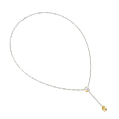 DIAMOND2DEAL 14K TWO-TONE GOLD 7 CT PEAR & ROUND LAB GROWN DIAMOND TENNIS DROP NECKLACE 18" VVS-VS, E-F