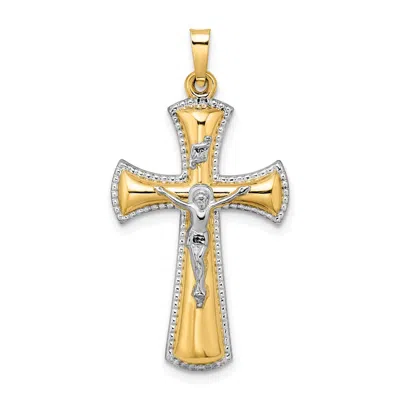 Diamond2deal 14k Two-tone Gold And White Rhodium Hollow Inri Crucifix Pendant In Multi