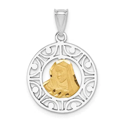 Diamond2deal 14k Two-tone Gold Brushed & Polished Virgin Diamond-cut Mary Pendant In Multi