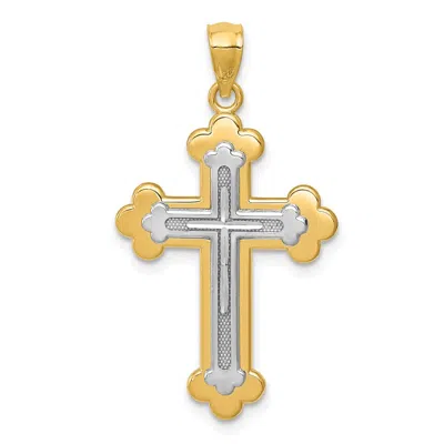 Diamond2deal 14k Two-tone Gold Budded Cross Pendant In Multi