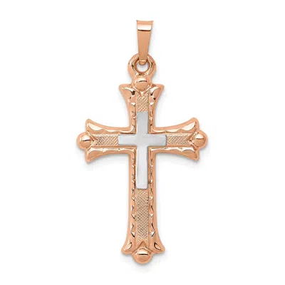 Diamond2deal 14k Two-tone Gold Budded Cross Pendant In Multi