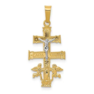 Diamond2deal 14k Two-tone Gold Cara Vaca Crucifix Pendant In Multi