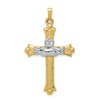 Diamond2deal 14k Two-tone Gold Claddagh Cross Pendant In Multi
