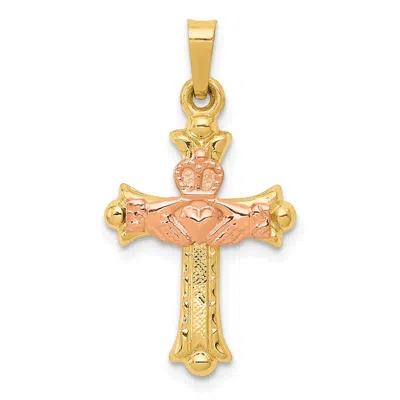 Diamond2deal 14k Two-tone Gold Claddagh Cross Pendant In Multi