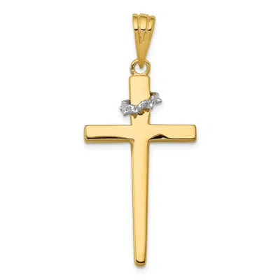 Diamond2deal 14k Two-tone Gold Cross Crown Of Thorns Pendant In Multi