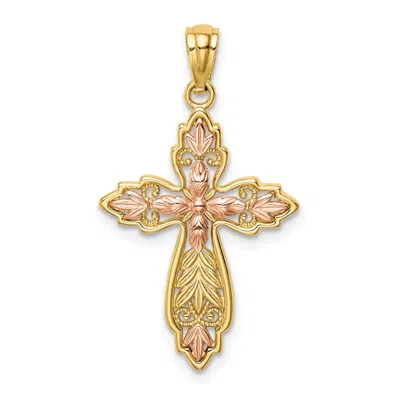 Diamond2deal 14k Two-tone Gold Cross Pendant In Multi