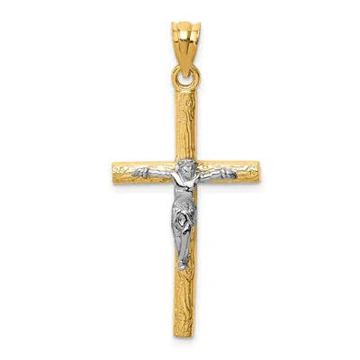 Diamond2deal 14k Two-tone Gold Crucifix Pendant In Multi