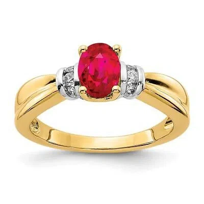 Pre-owned Diamond2deal 14k Two-tone Gold Diamond And Oval Ruby Engagement Ring For Womens 2.76g Size 7 In Yellow