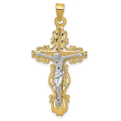 Diamond2deal 14k Two-tone Gold Diamond-cut Crucifix Pendant In Multi