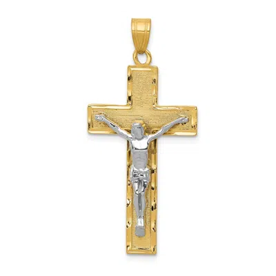Diamond2deal 14k Two-tone Gold Diamond-cut Crucifix Pendant