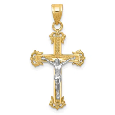 Diamond2deal 14k Two-tone Gold Diamond-cut Crucifix Pendant In Multi