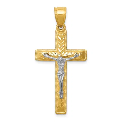 Diamond2deal 14k Two-tone Gold Diamond Cut Crucifix Pendant In Multi