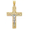 Diamond2deal 10k Two-tone Diamond-cut Large Block Filigree Cross Crucifix Pendant In Multi