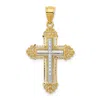 Diamond2deal 14k Two-tone Gold Fleur De Lis Cross Pendant In Multi