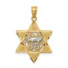 Diamond2deal 14k Two-tone Gold Gold Polished Star Of David Chai Pendant In Multi