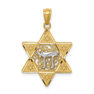 Diamond2deal 14k Two-tone Gold Gold Polished Star Of David Chai Pendant In Multi