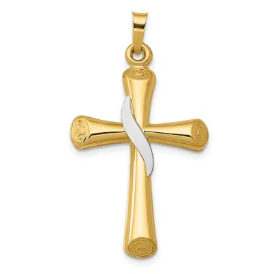 Diamond2deal 14k Two-tone Gold Hollow Cross Drape Pendant In Multi