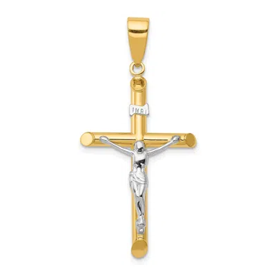 DIAMOND2DEAL 14K TWO-TONE GOLD HOLLOW CRUCIFIX PENDANT