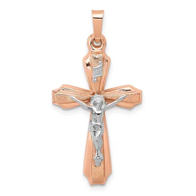 Diamond2deal 14k Two-tone Gold Hollow Crucifix Pendant In Multi