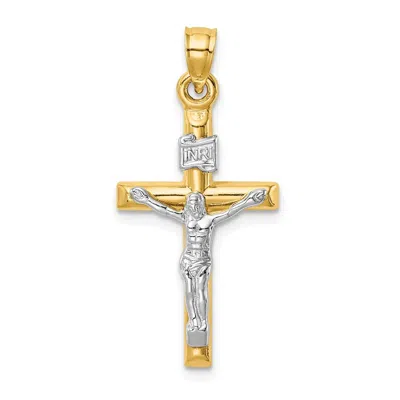 Diamond2deal 14k Two-tone Gold Hollow Crucifix Pendant In Multi