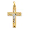 Diamond2deal 14k Two-tone Gold Hollow Inri Crucifix Pendent In Multi