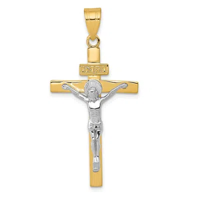 Diamond2deal 14k Two-tone Gold Inri Crucifix Pendant In Multi