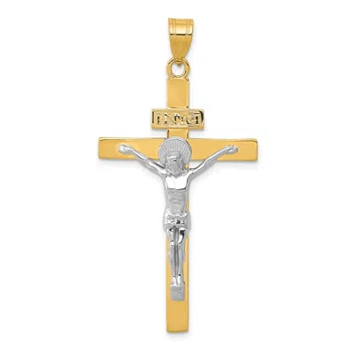 Diamond2deal 14k Two-tone Gold Inri Crucifix Pendant In Multi