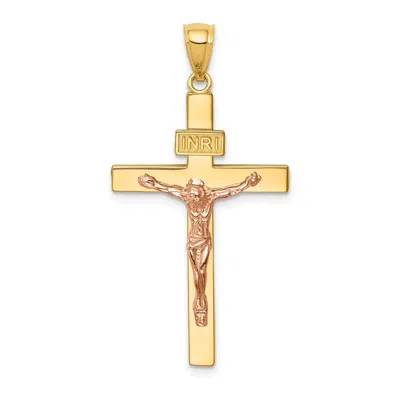 Diamond2deal 14k Two-tone Gold Inri Crucifix Pendant In Multi