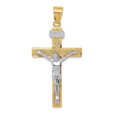 Diamond2deal 14k Two-tone Gold Inri Crucifix Pendant In Multi