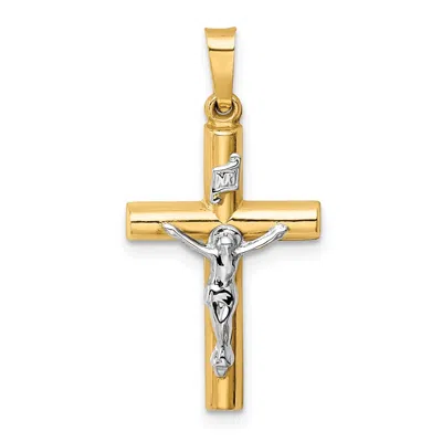 Diamond2deal 14k Two-tone Gold Inri Crucifix Pendant In Multi