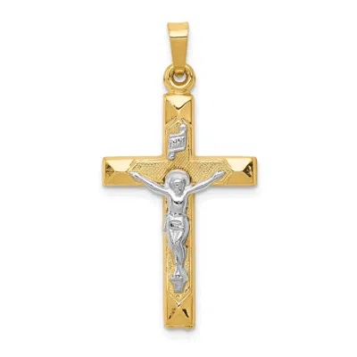 Diamond2deal 14k Two-tone Gold Inri Hollow Crucifix Pendant In Multi