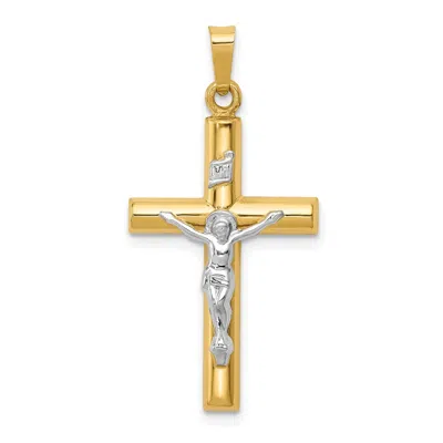 Diamond2deal 14k Two-tone Gold Inri Hollow Crucifix Pendant In Multi