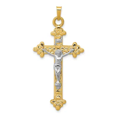 Diamond2deal 14k Two-tone Gold Inri Hollow Crucifix Pendant In Multi