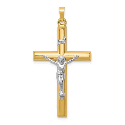 Diamond2deal 14k Two-tone Gold Inri Hollow Crucifix Pendant In Multi