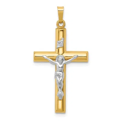 Diamond2deal 14k Two-tone Gold Inri Hollow Crucifix Pendant In Multi
