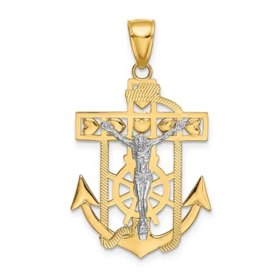 Diamond2deal 14k Two-tone Gold Mariner's Crucifix Pendant In Multi