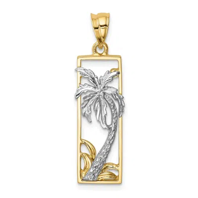 Diamond2deal 14k Two-tone Gold Palm Tree Pendant In Multi