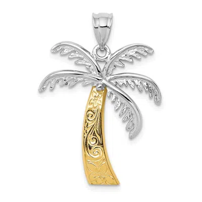 Diamond2deal 14k Two-tone Gold Palm Tree Pendant In Multi